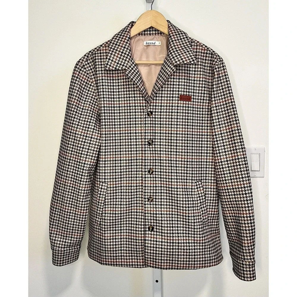 Bound UK Axel Wool Dogtooth Coach Jacket Men's SZ S Preppy Heritage EUC
